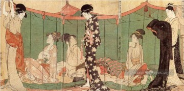 Toute la nuit sous la moustiquaire Kitagawa Utamaro ukiyo e Bijin GA Peinture à l'huile